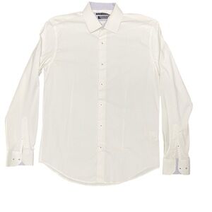 Men's White Long Sleeved Report Collection Shirt w/blue check trim Size M